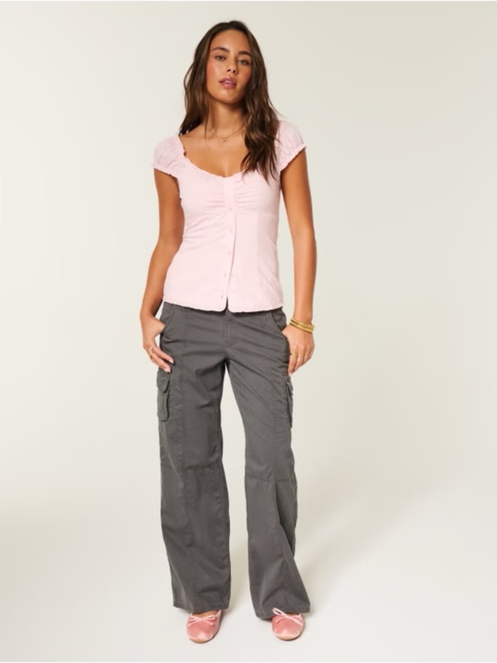 Hollister Gray Wide-Leg Cargo Pants
